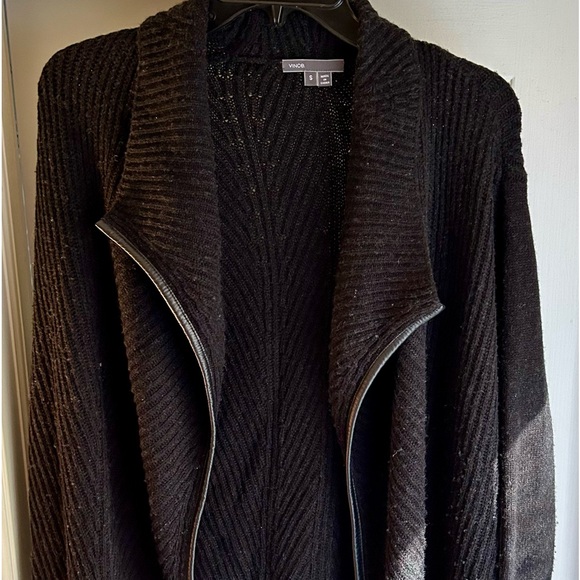 Vince cashmere and wool leather trimmed cardigan size S - Picture 1 of 3